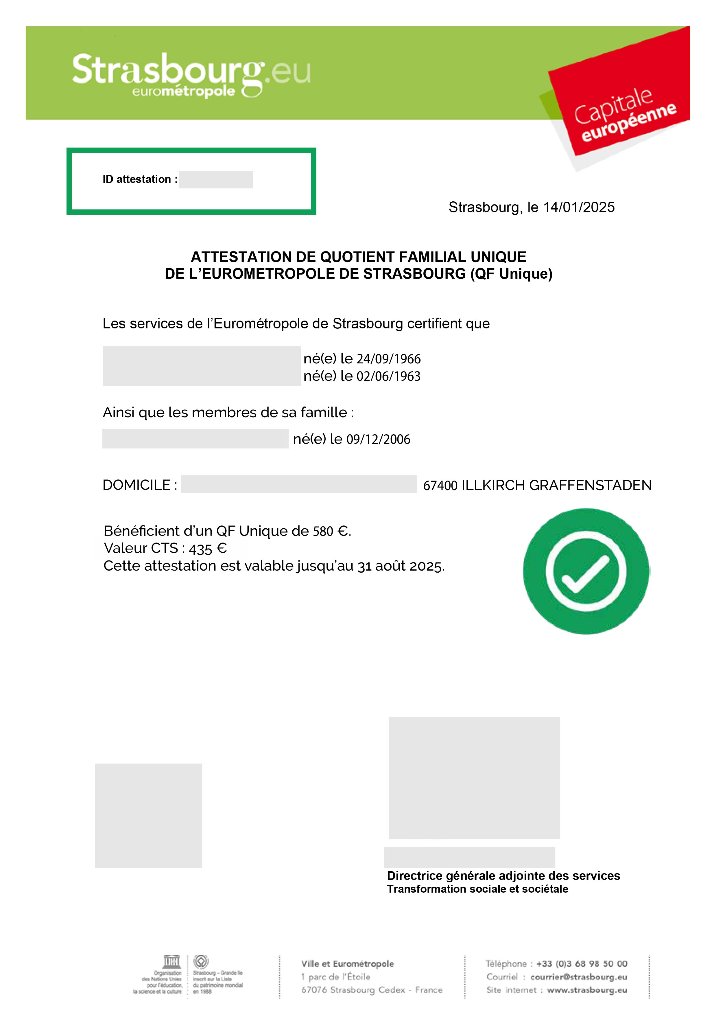 Exemple de justificatif EMS avec zone ID