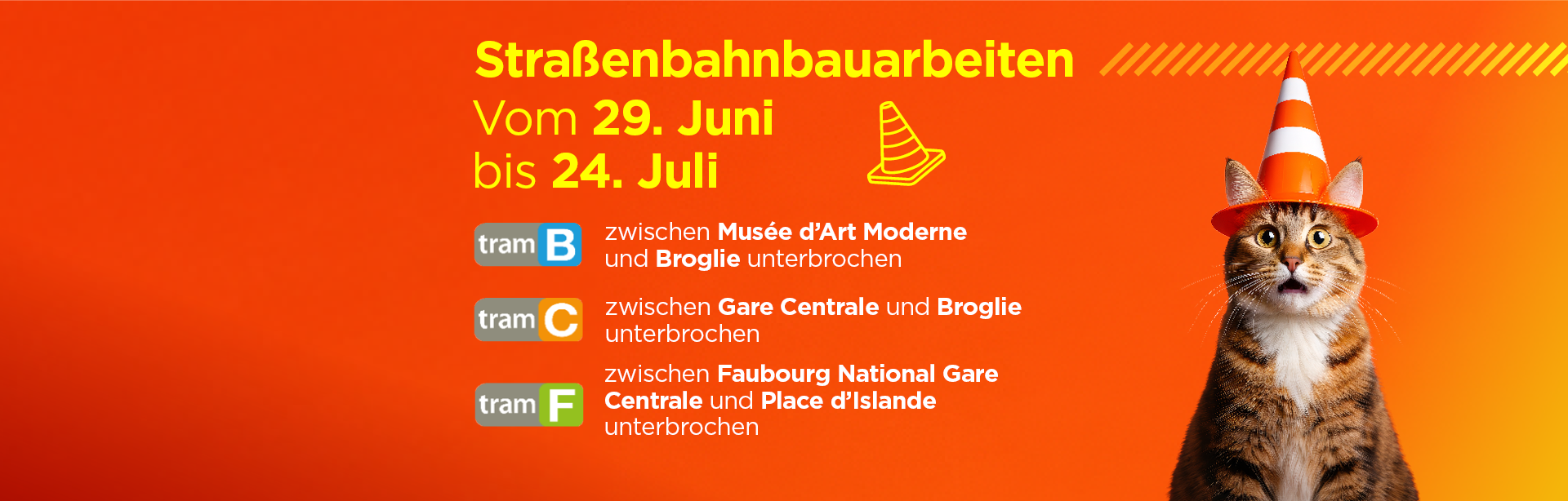 Straßenbahnarbeiten vom 29. Juni bis 24. Juli auf den Linien B, C und F