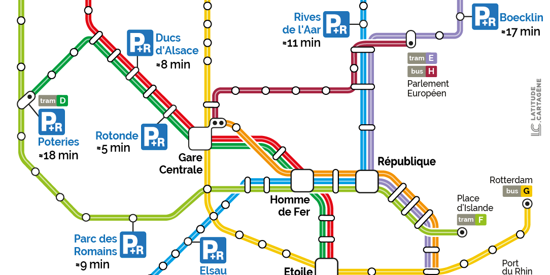 Cartographie-Parking-Relais-CTS-temps-vers-centre-ville