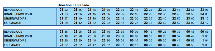 Horaires vers Esplanade