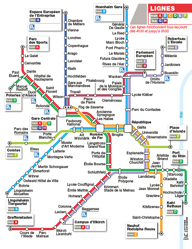Plan schématique du réseau tram format de poche RVB