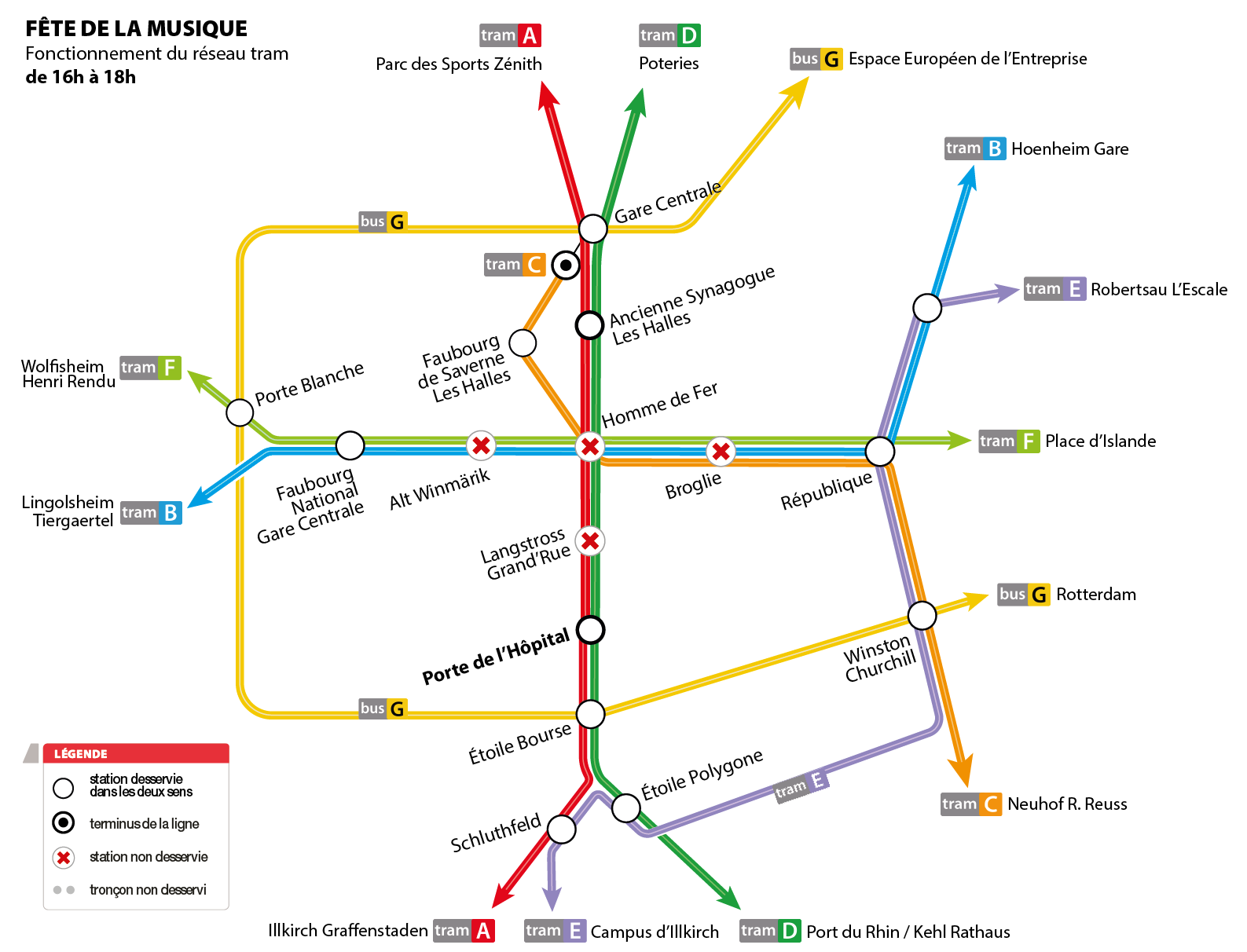 Plan desserte tram fête de la musique de 16h à 18h